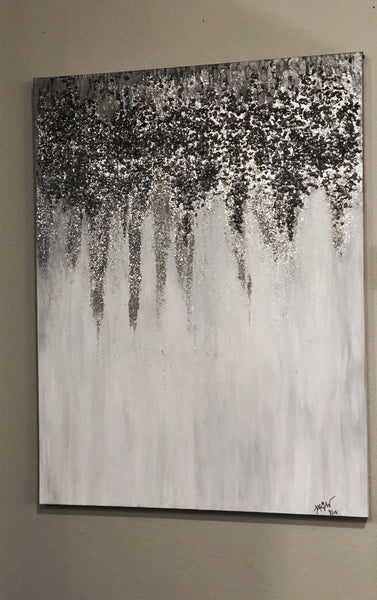 ORIGINAL- Silver, Pewter & White Textured Bling Painting