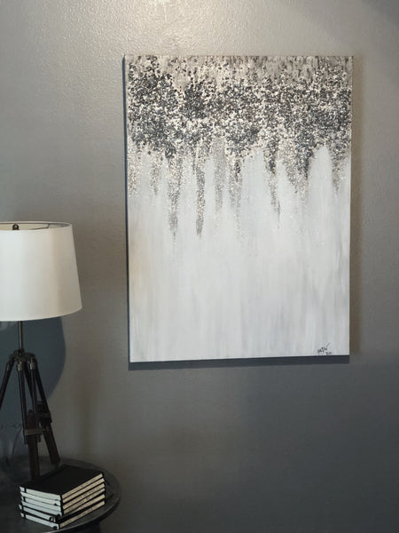 ORIGINAL- Silver, Pewter & White Textured Bling Painting